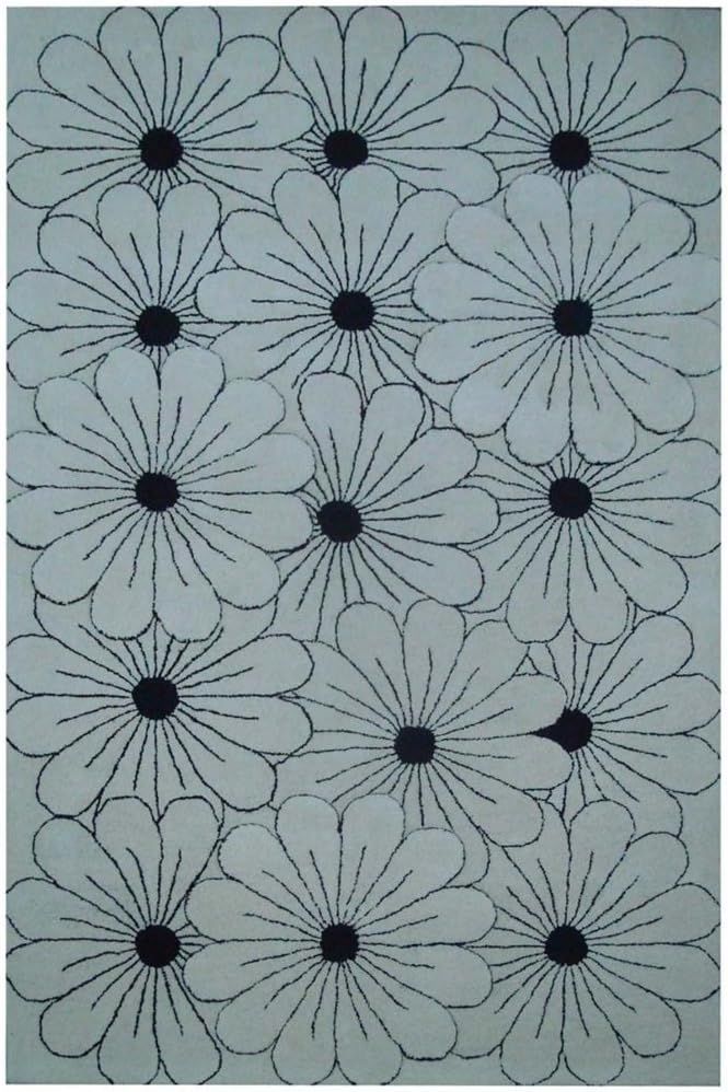 Ivory and Black Handmade Wool and Viscose Floral Rug