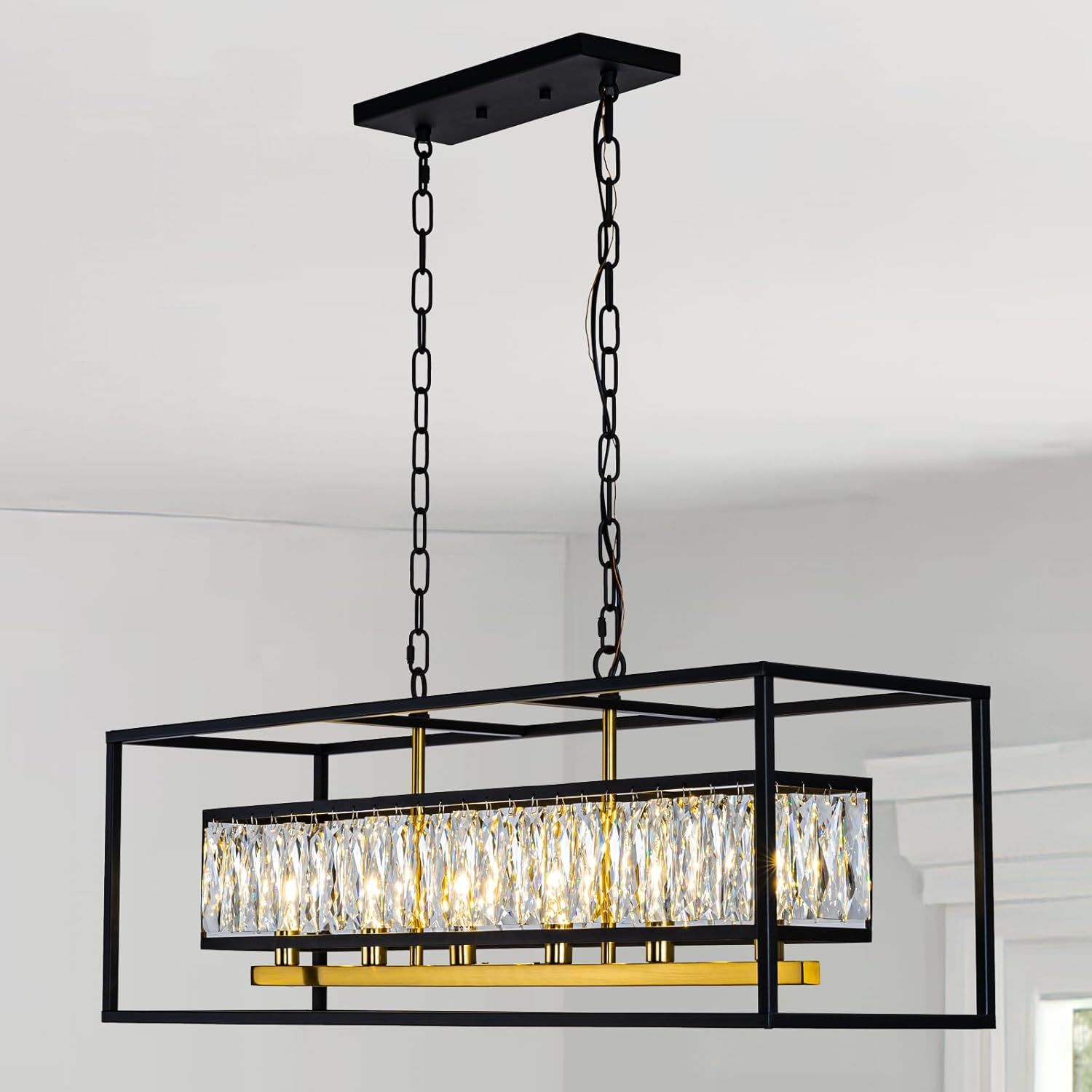 Black and Crystal Rectangular 6-Light Chandelier