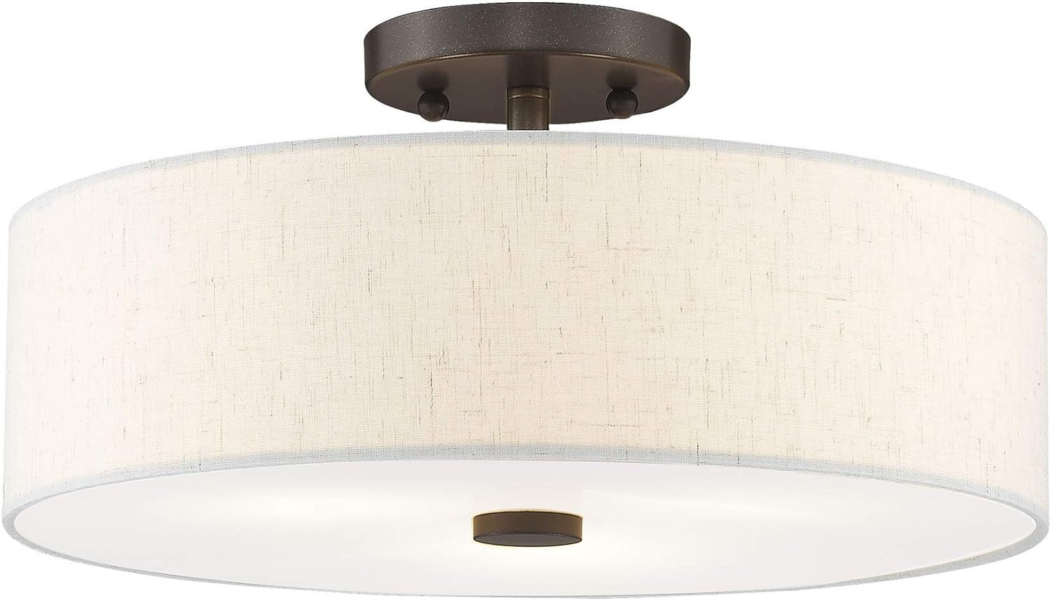 Meridian 3-Light English Bronze Semi Flush Mount with Oatmeal Fabric Shade