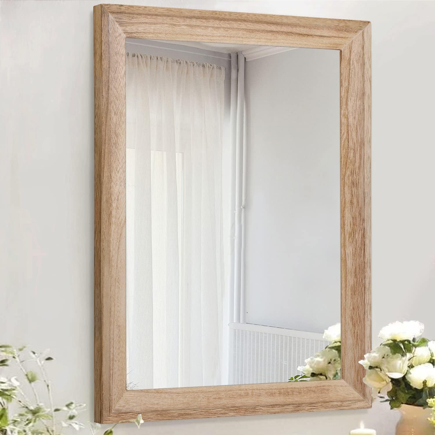 Rustic Light Brown Rectangular Wood Frame Mirror