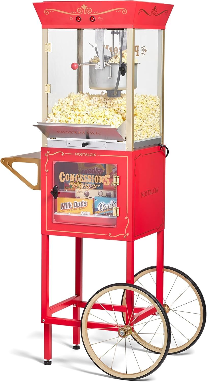 Vintage Red Hot Oil Popcorn Maker with Cart