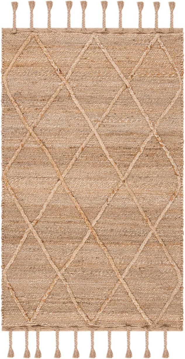 Natural Jute Flat Woven Handmade Area Rug with Tassels