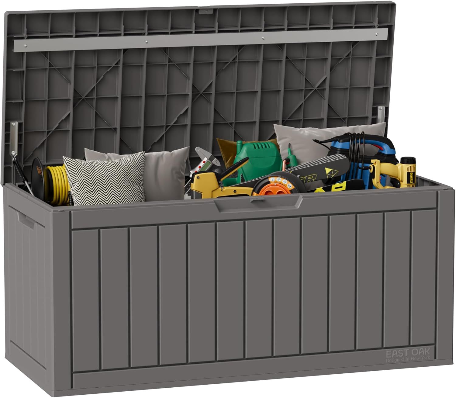 Gray 90 Gallon Lockable Plastic Deck Storage Box