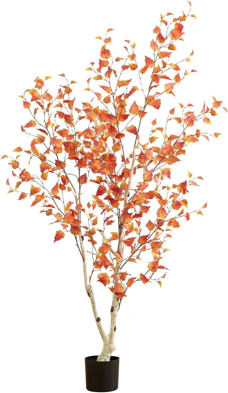 6ft Autumn Birch Artificial Fall Tree in Black Pot