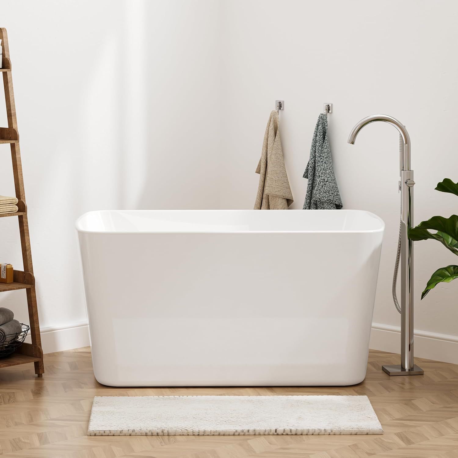 49" Glossy White Acrylic Freestanding Japanese Soaking Tub