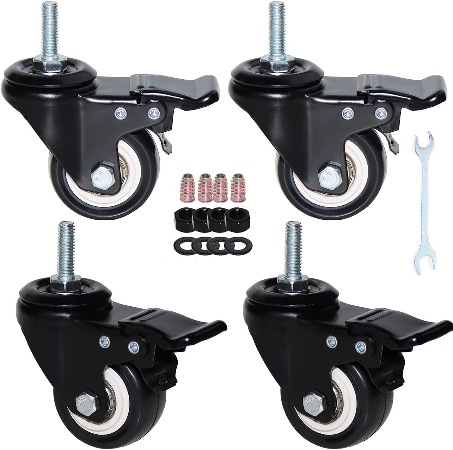 2'' Black PU Swivel Stem Casters with Dual Locking Brakes