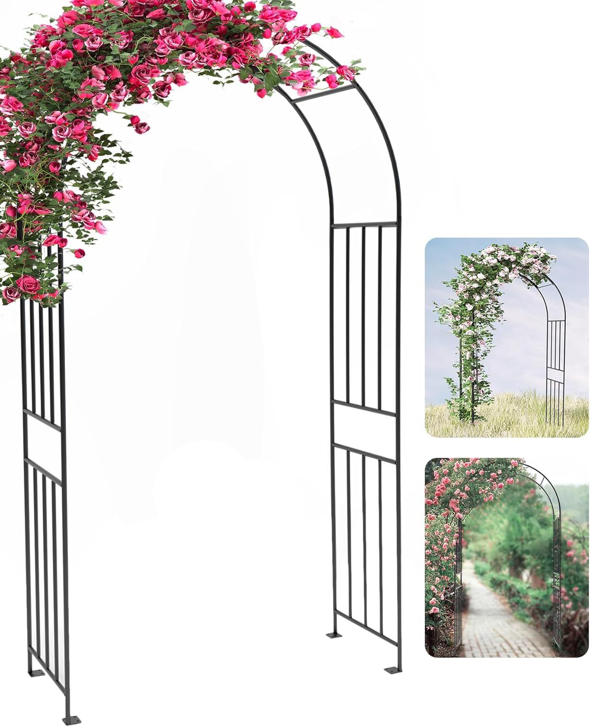 Black Powder-Coated Metal Garden Trellis Arbor, 86in