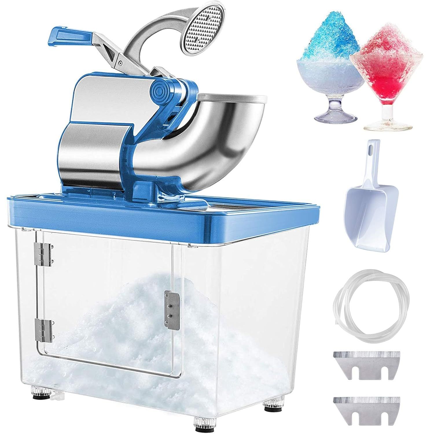 Commercial Stainless Steel Electric Ice Crusher with Blue PC Storage Box