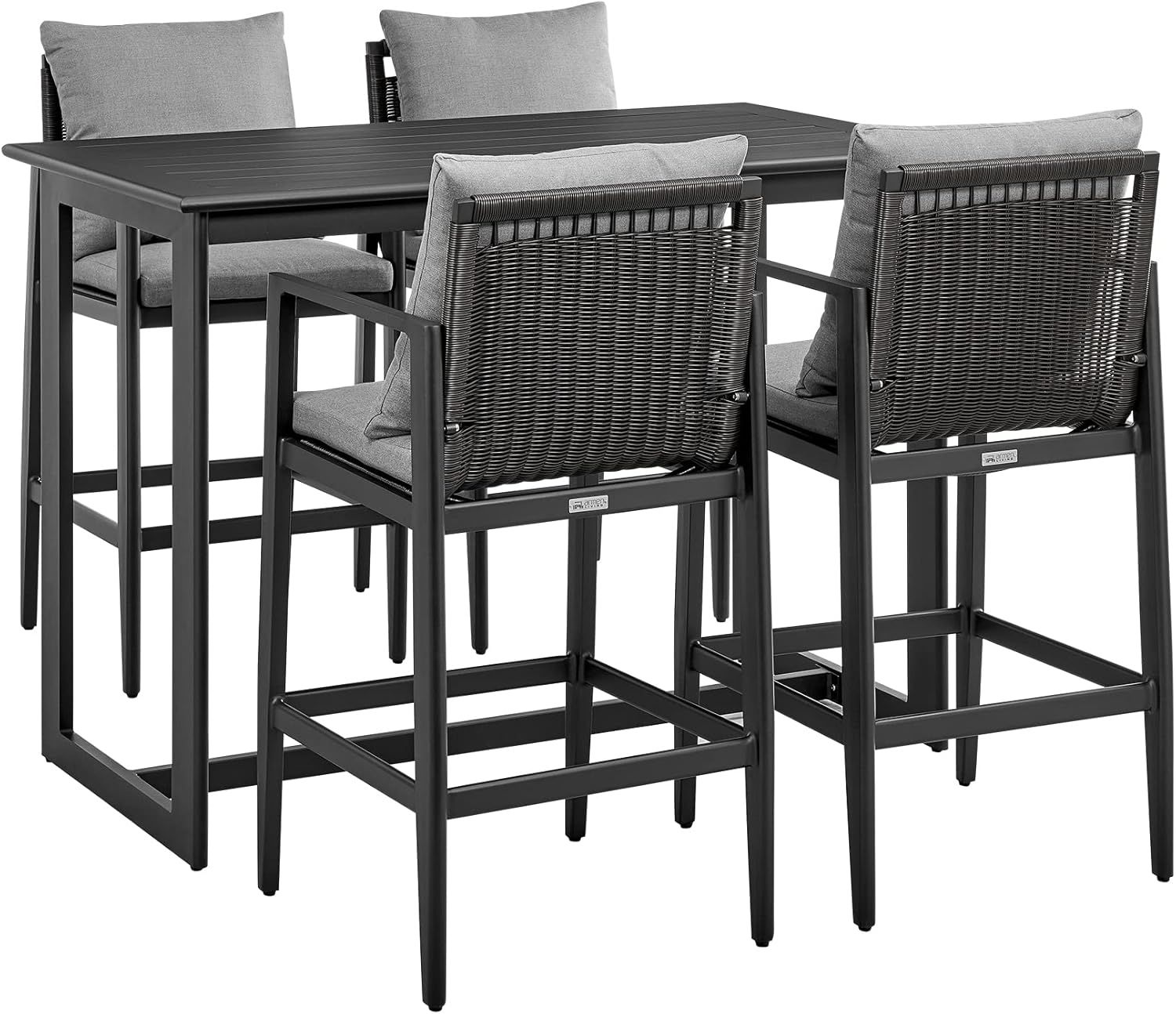 Grand Black Aluminum and Wicker 5-Piece Outdoor Bar Set