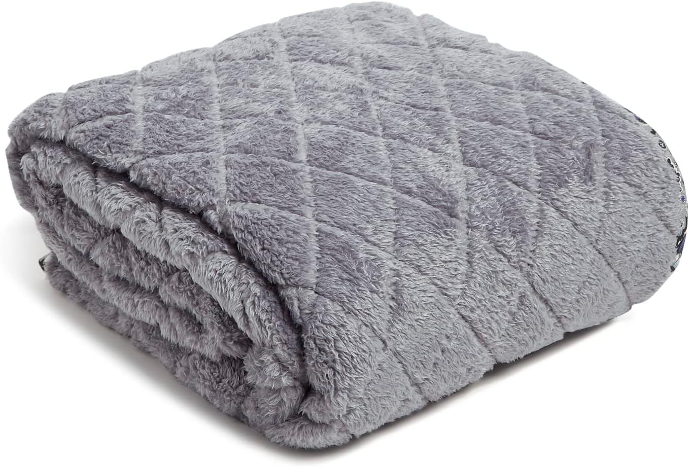 Gray Fleece Weighted Throw Blanket with Recycled Cotton Trim