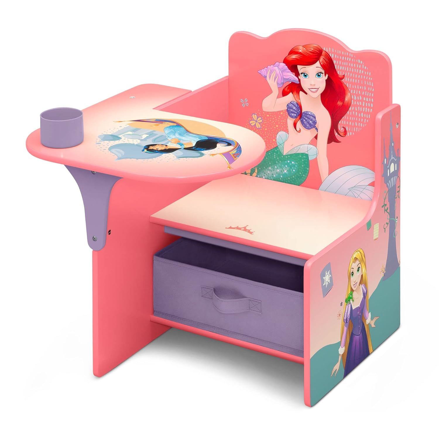 Disney Princess Pink Wood Chair Desk with Storage Bin