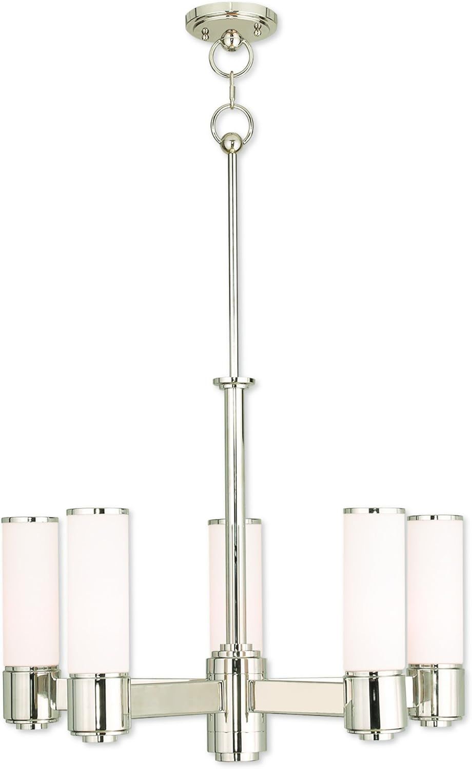 Polished Nickel 5-Light Chandelier with Satin Opal White Glass