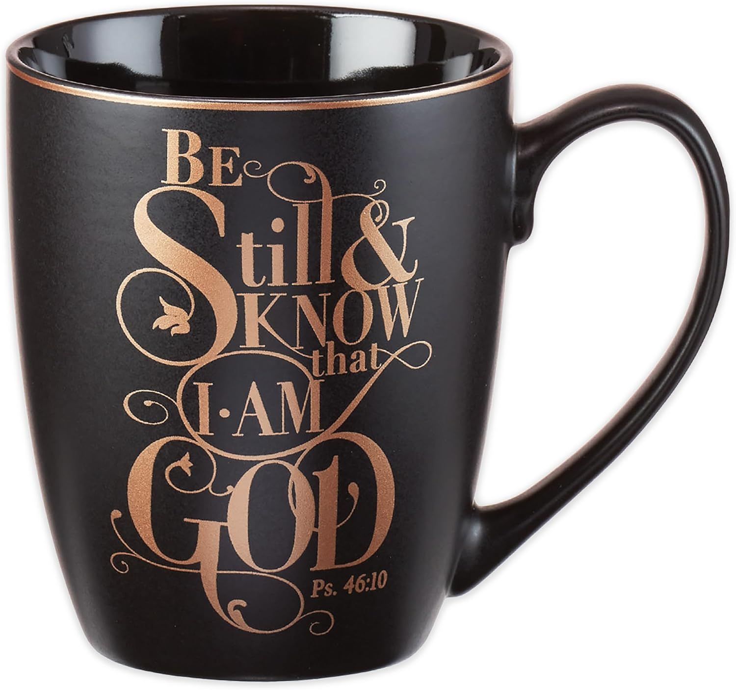 Matte Black Ceramic Inspirational Coffee Mug with Gold Script, 12 oz