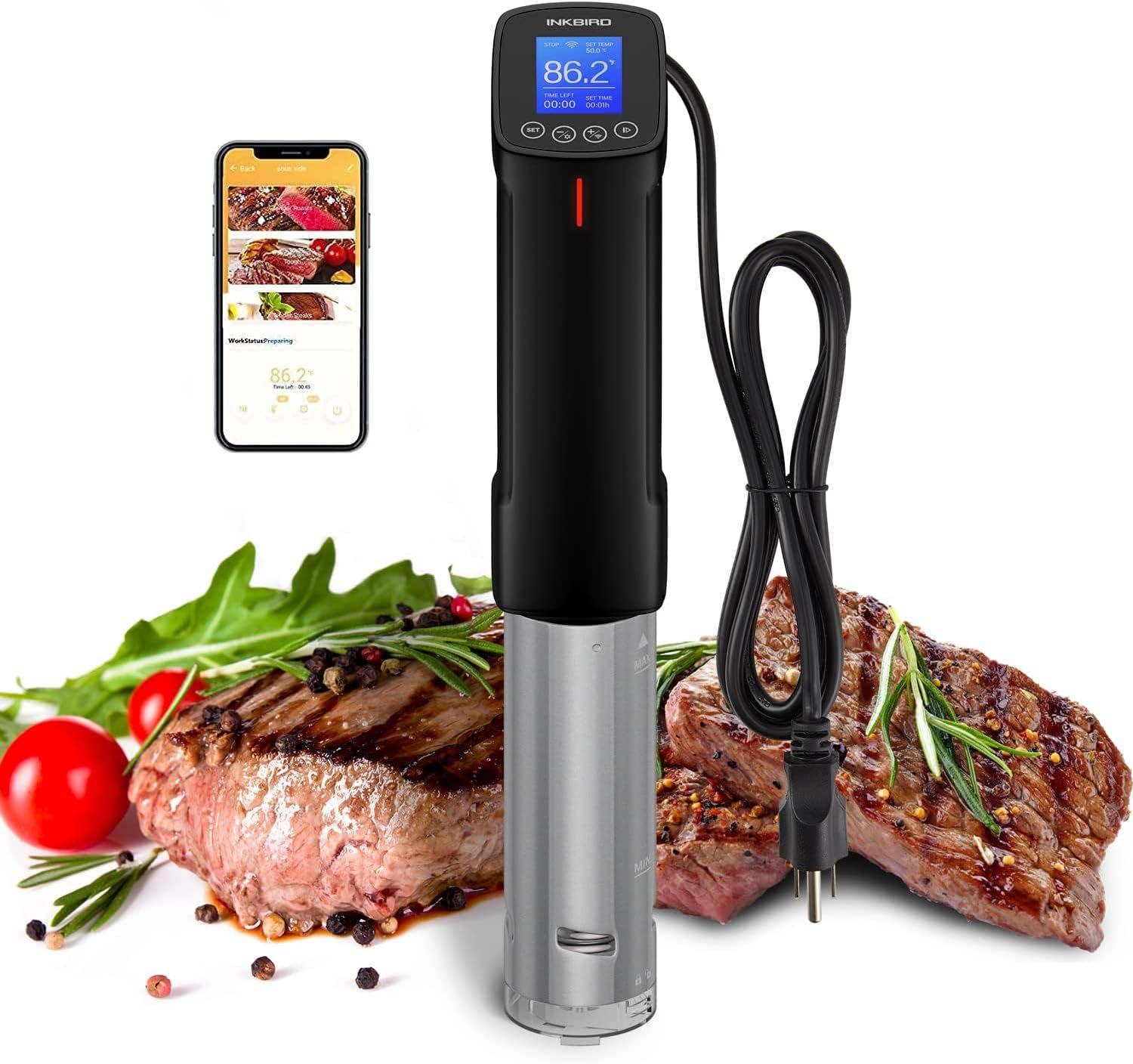 Inkbird Black and Silver WiFi Sous Vide Cooker with LCD Display