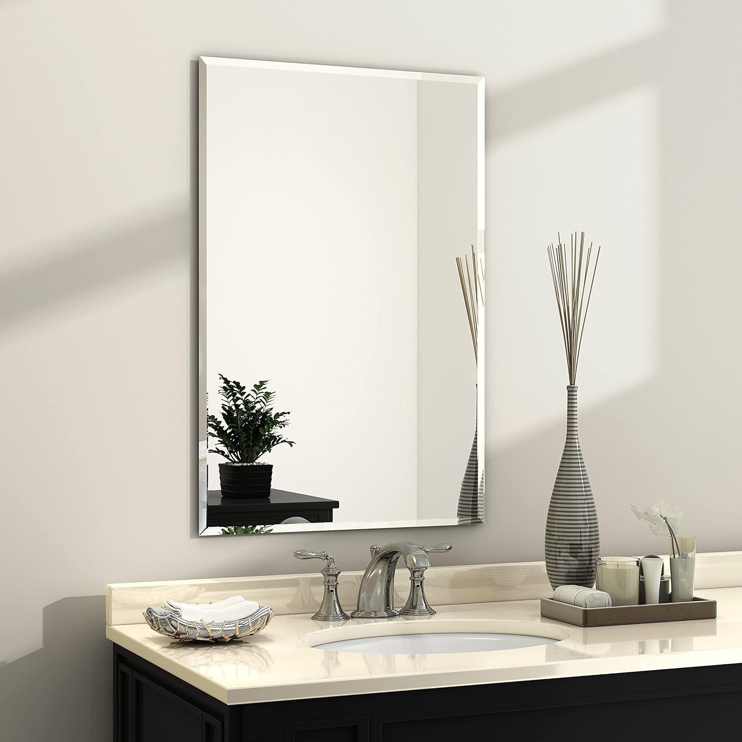 Rectangular Frameless Beveled Glass Bathroom Mirror 24" x 35"