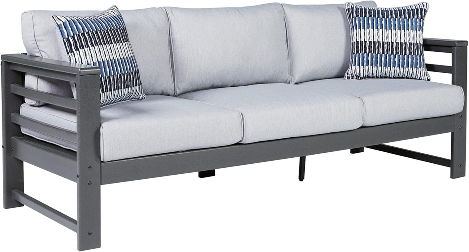 Charcoal Gray HDPE Outdoor Sofa with Cushions