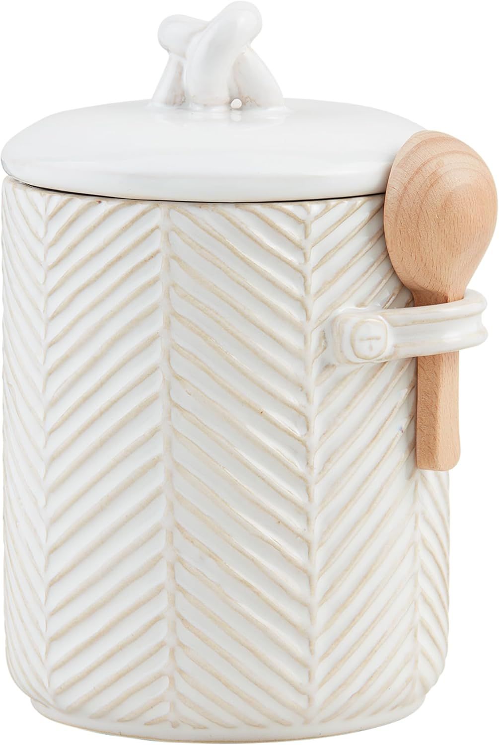 White Textured Ceramic Coffee Canister with Wooden Spoon