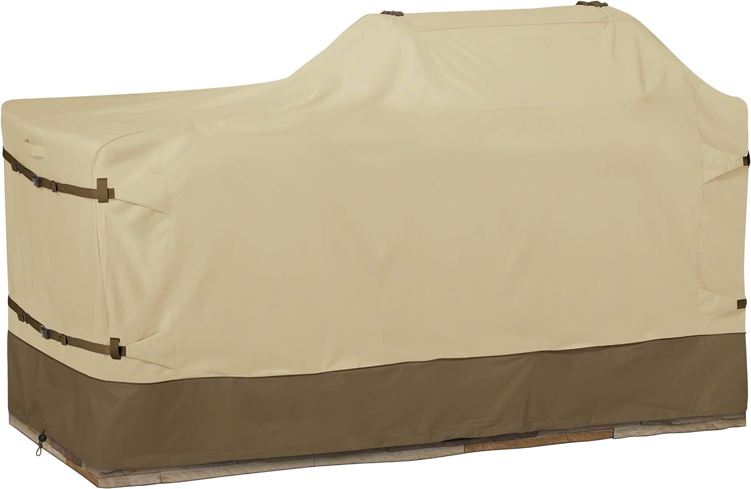 Tan and Brown Water-Resistant BBQ Grill Cover with Elastic Closure