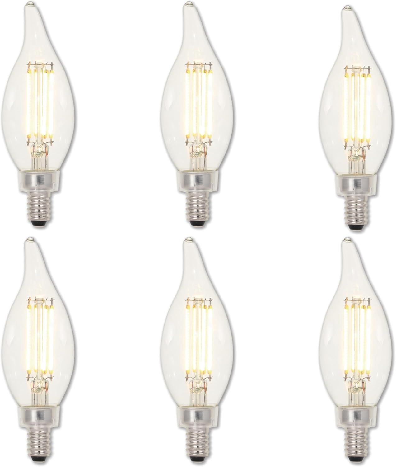 Clear Dimmable LED Filament Candelabra Bulbs, 4.5 Watt, Set of 6