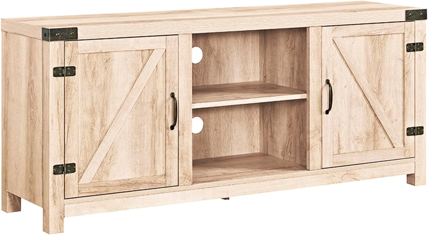 Walker Edison Classic White Oak 58" TV Stand with Cabinet