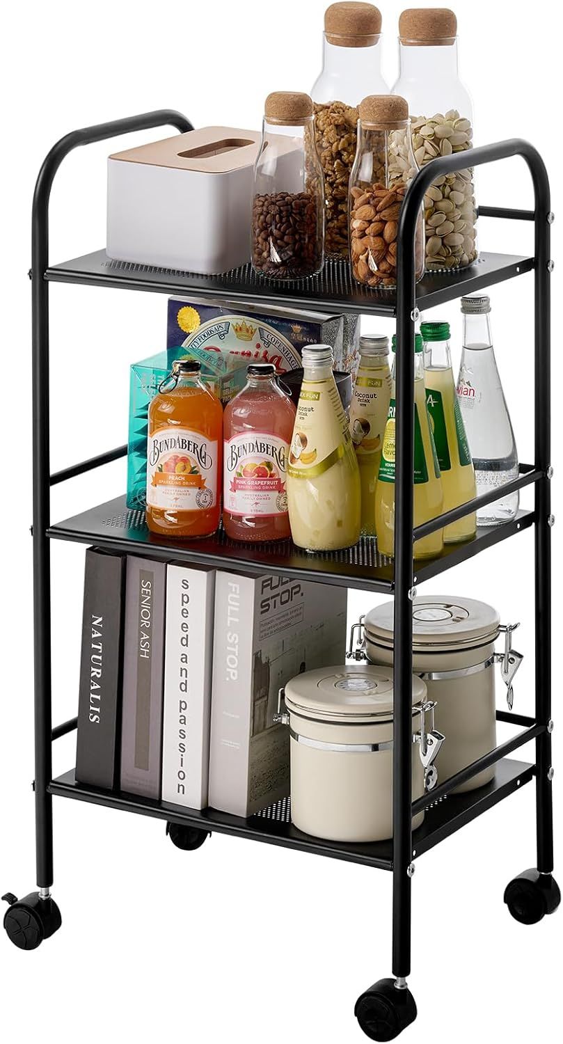 Compact White Polypropylene Kitchen Cart with Storage and Lockable Wheels