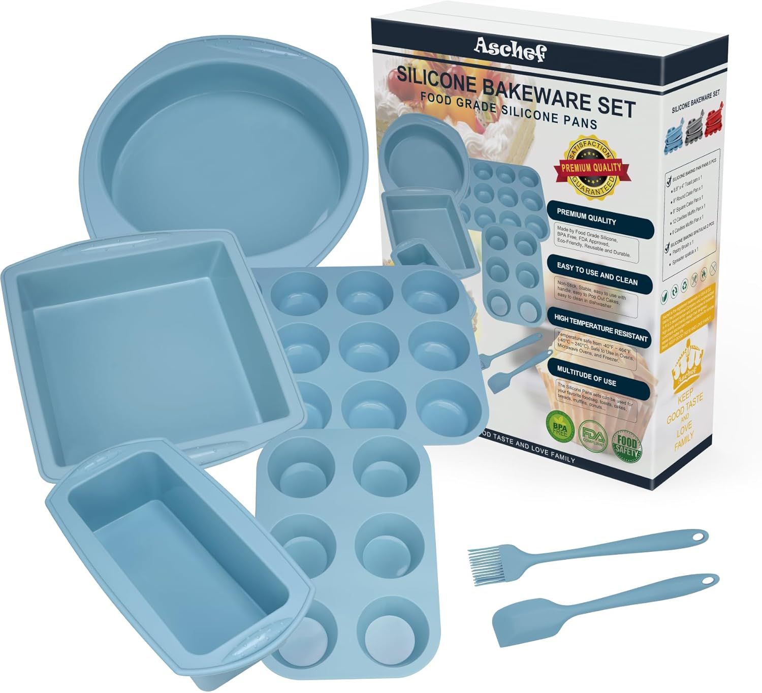 Economical 7-Piece Blue Silicone Nonstick Bakeware Set