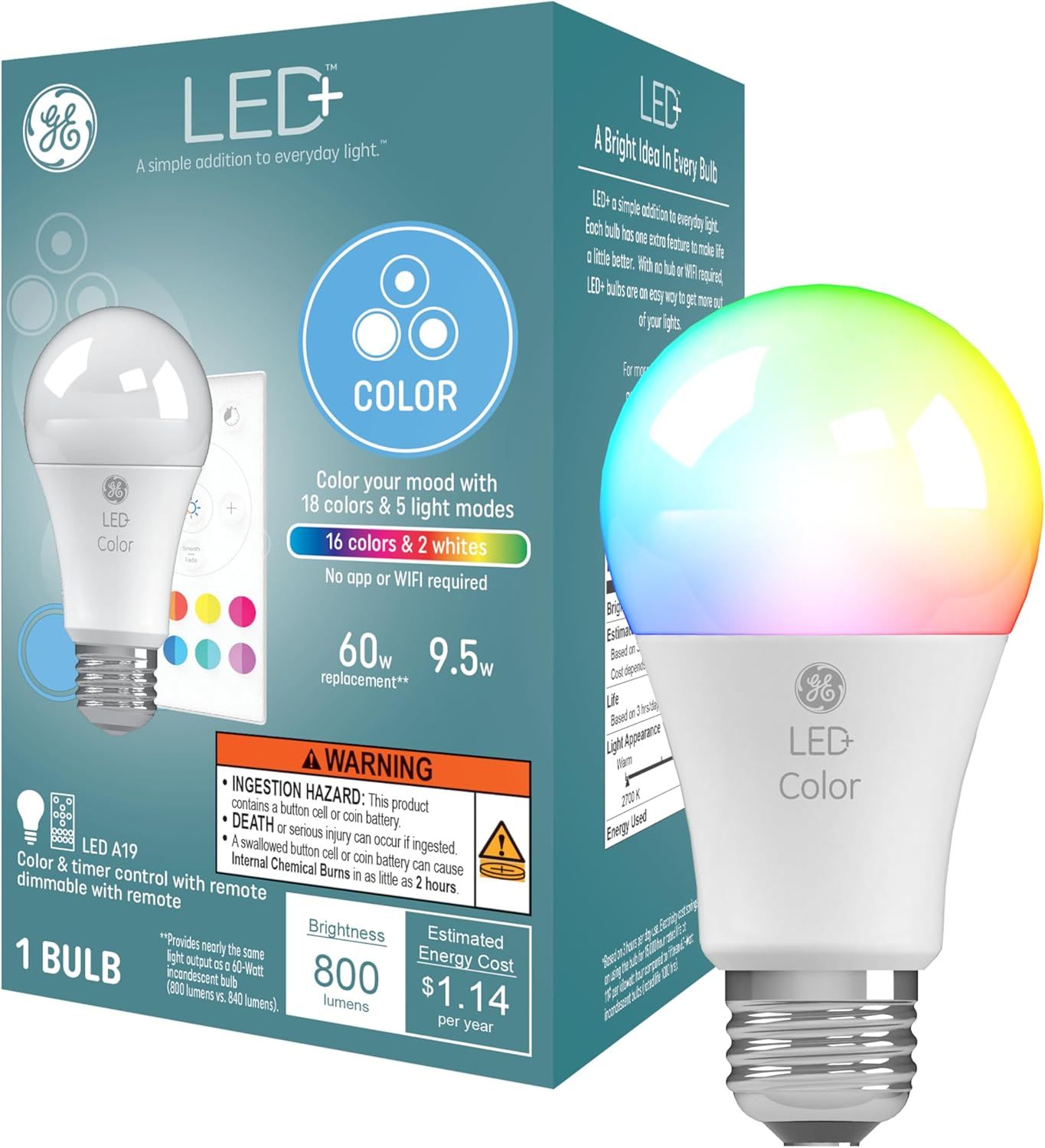 GE 9W Frosted Multi-Color Dimmable LED Bulb with Remote