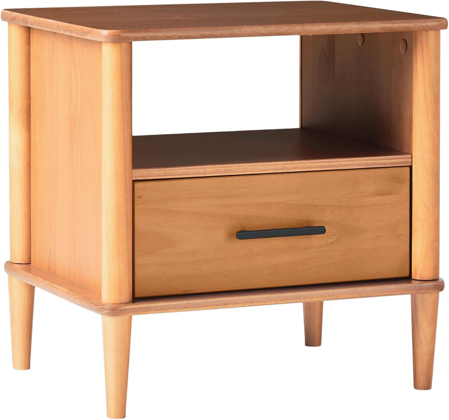 Caramel Pine Wood 1-Drawer Nightstand with Open Cubby