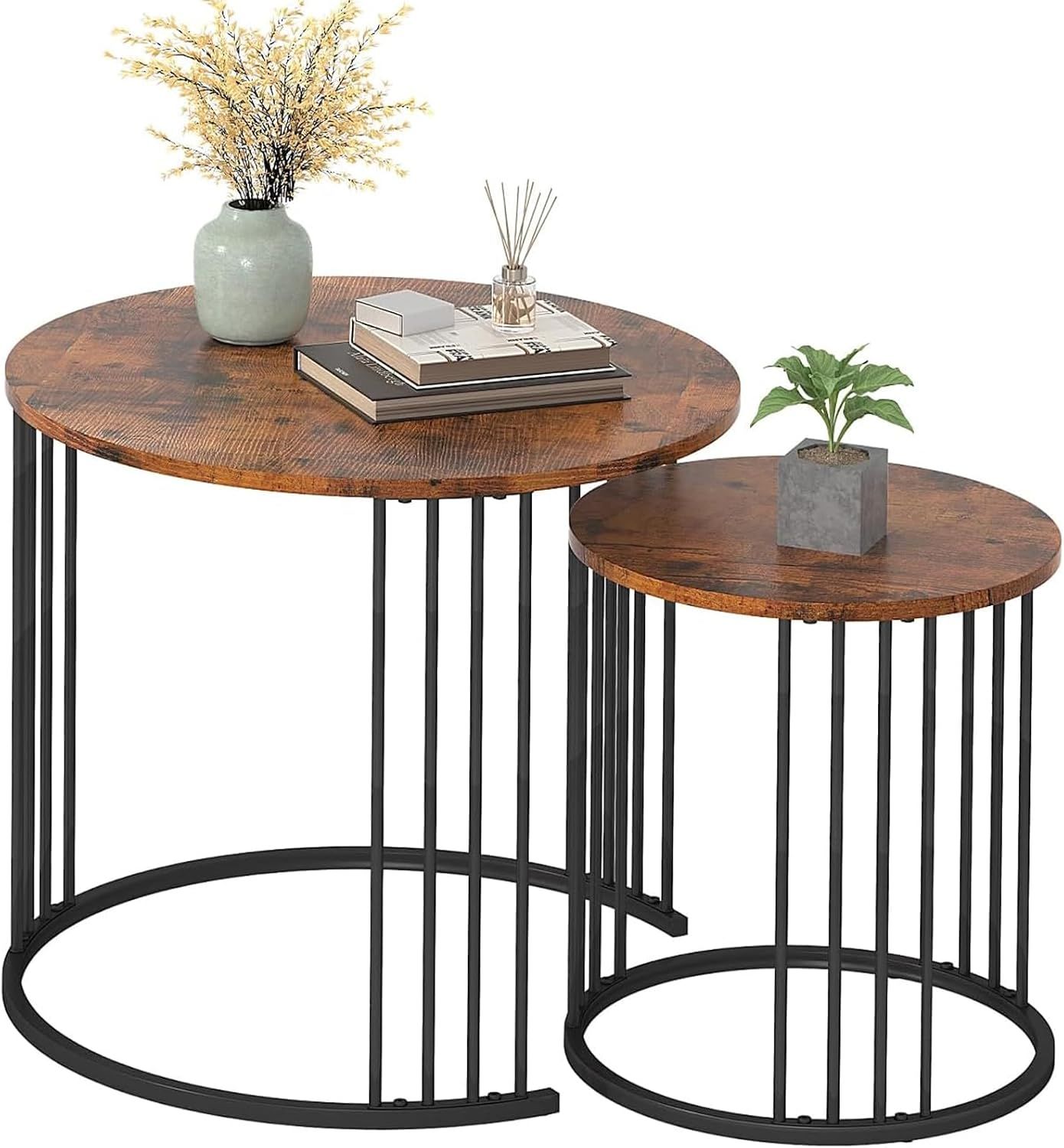 Rustic Brown Round Wood Nesting Coffee Table Set