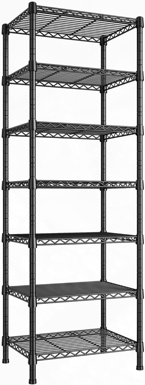 Black 7-Tier Freestanding Metal Shelving Unit