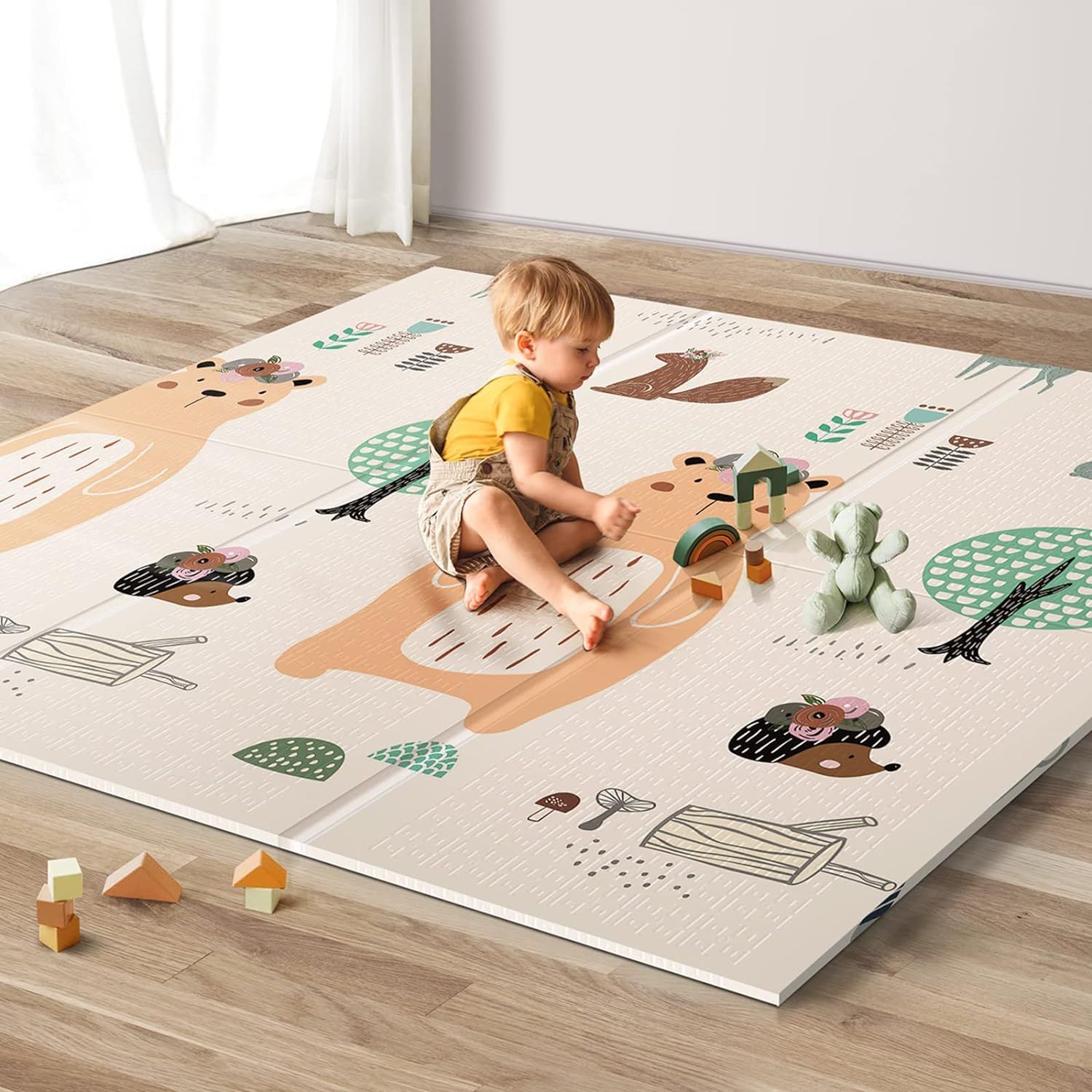 Extra Large Foldable Beige Foam Baby Play Mat