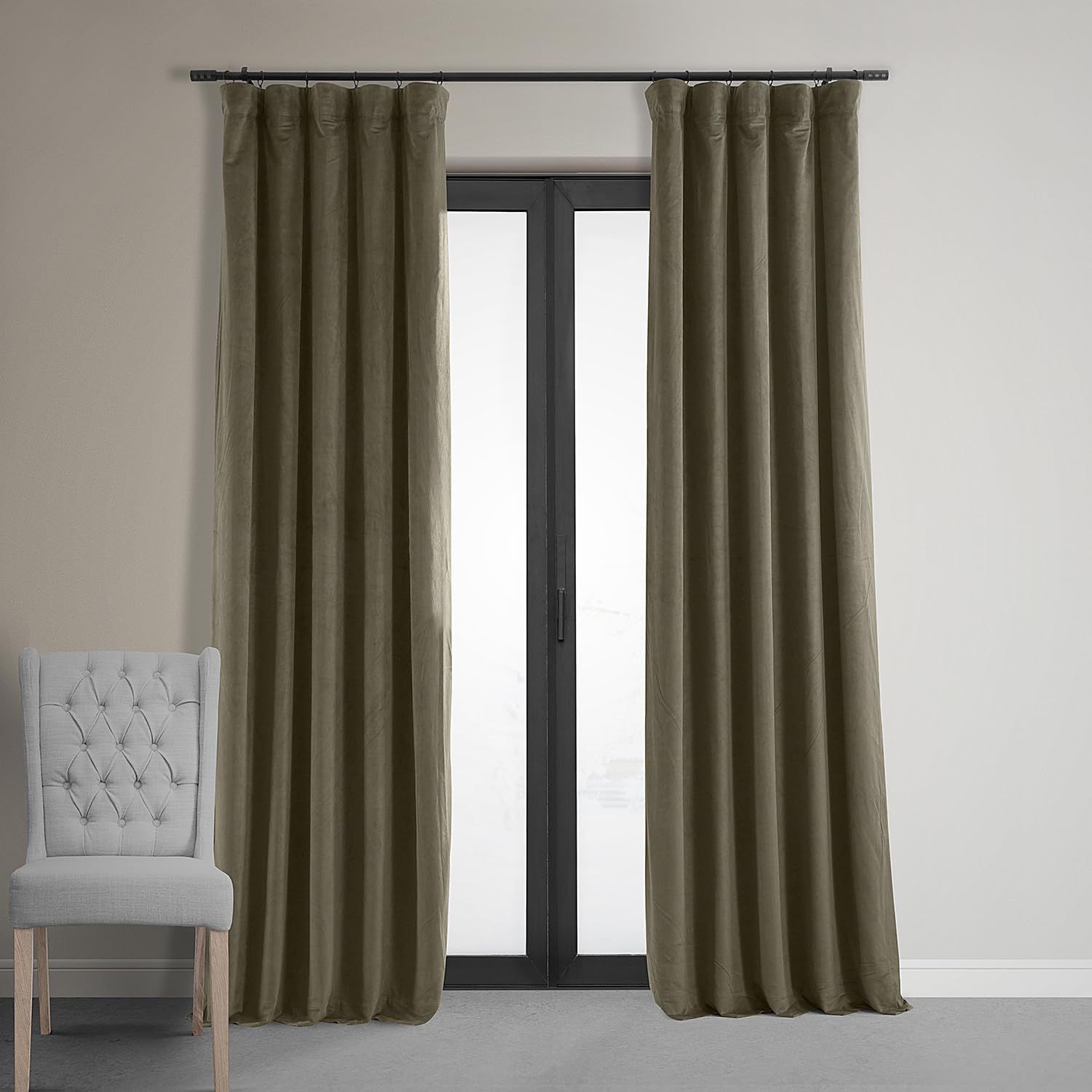 Denver Taupe Velvet Blackout Thermal Curtain Panel 50" x 108"