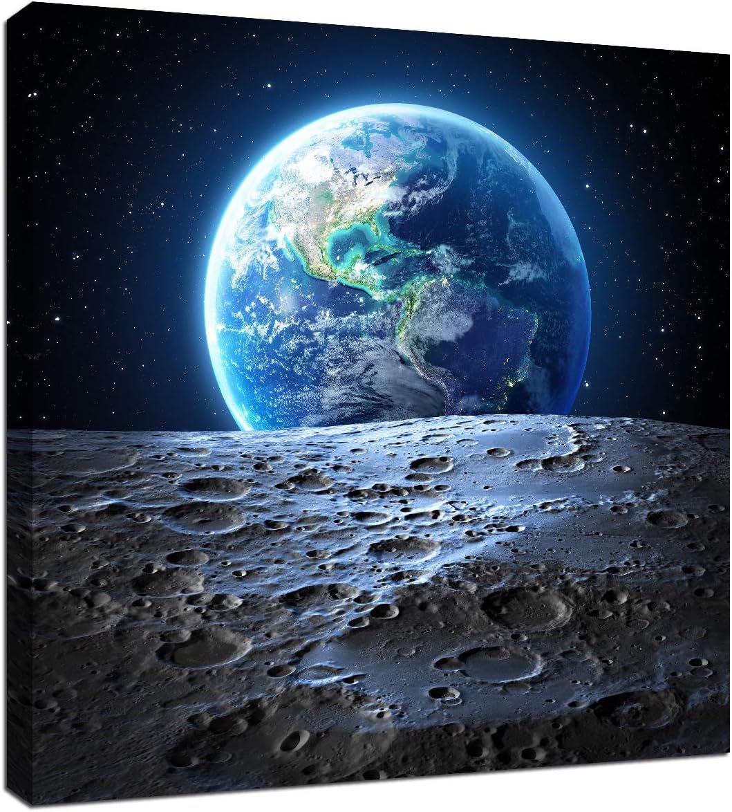 Earthrise from Moon Framed Canvas Wall Art 12x12 Inch