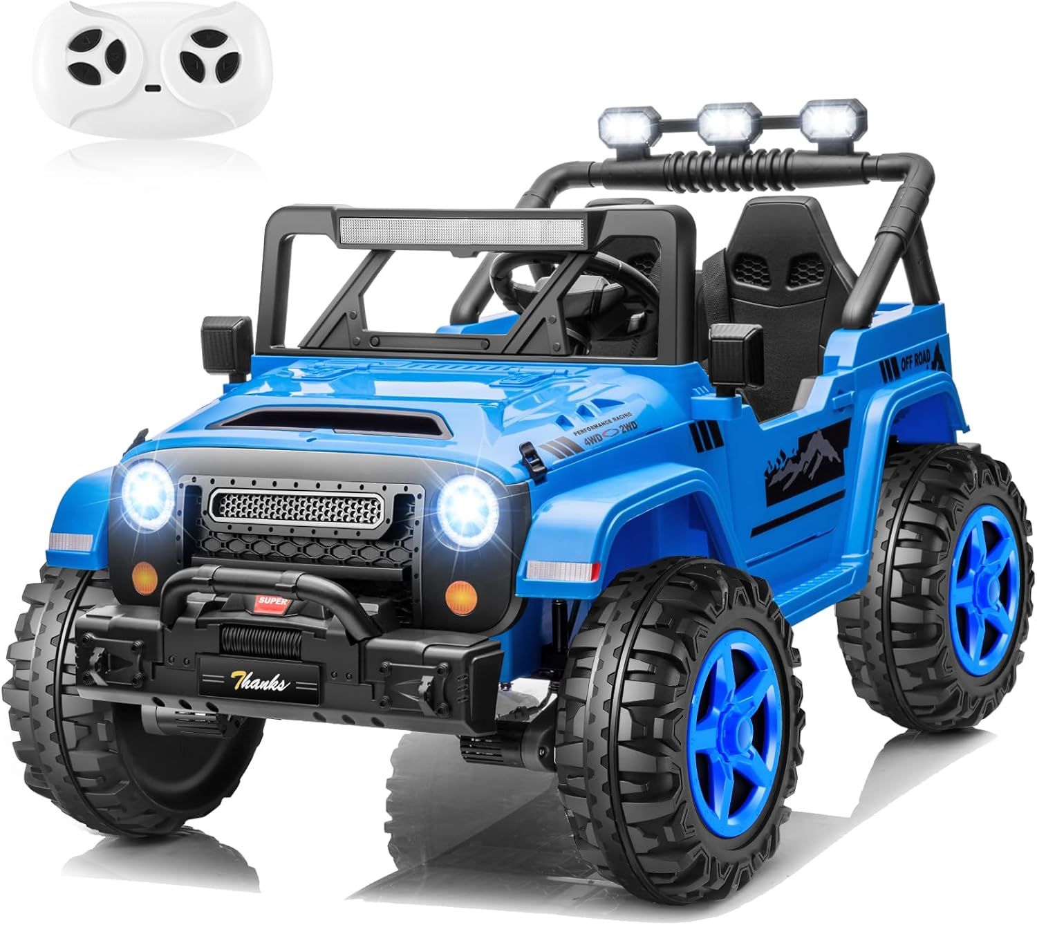 Blue 24V 4WD Kids SUV with Remote Control and Bluetooth