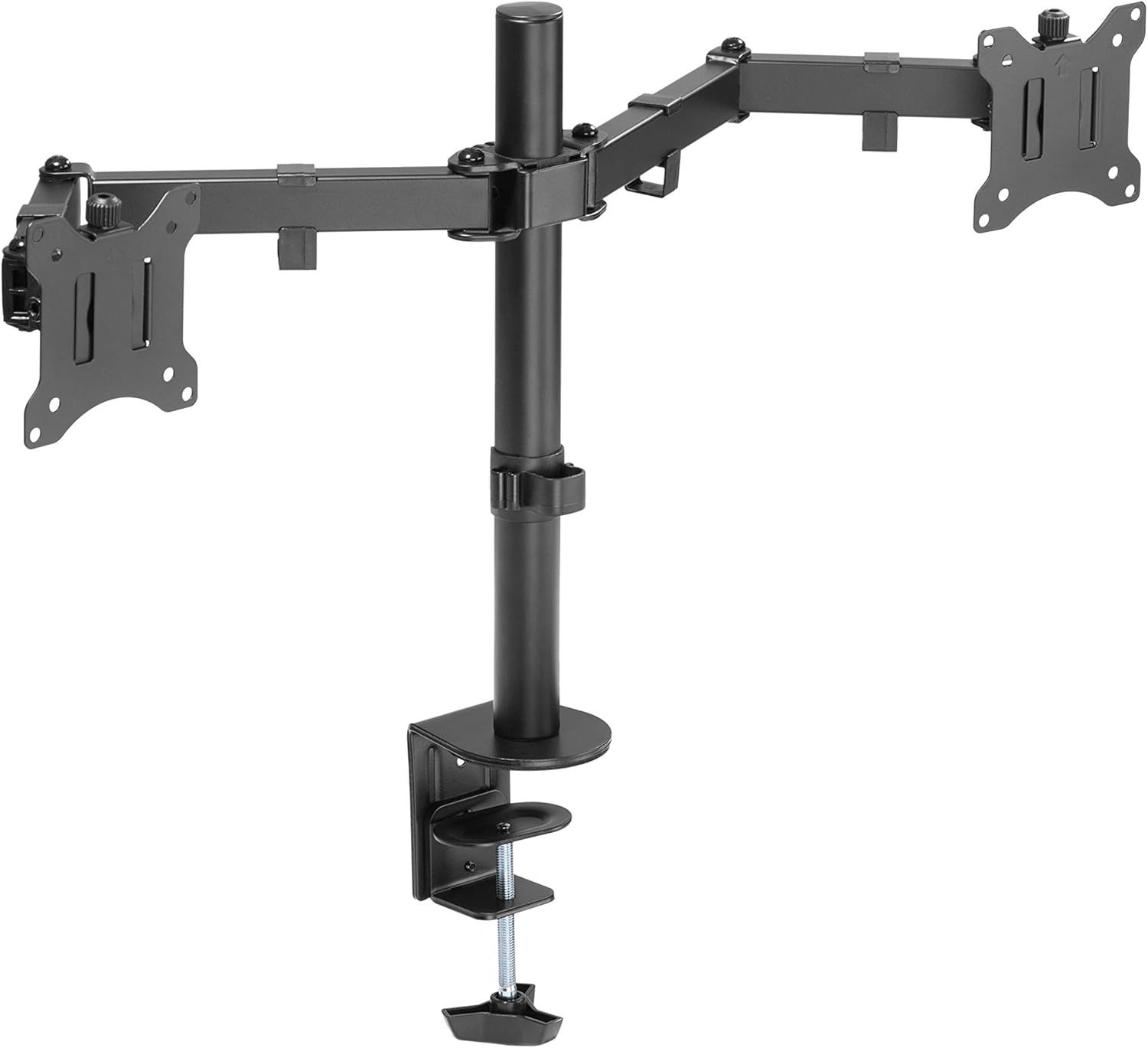 Black Steel Dual Monitor Desk Mount with Easy Clamp