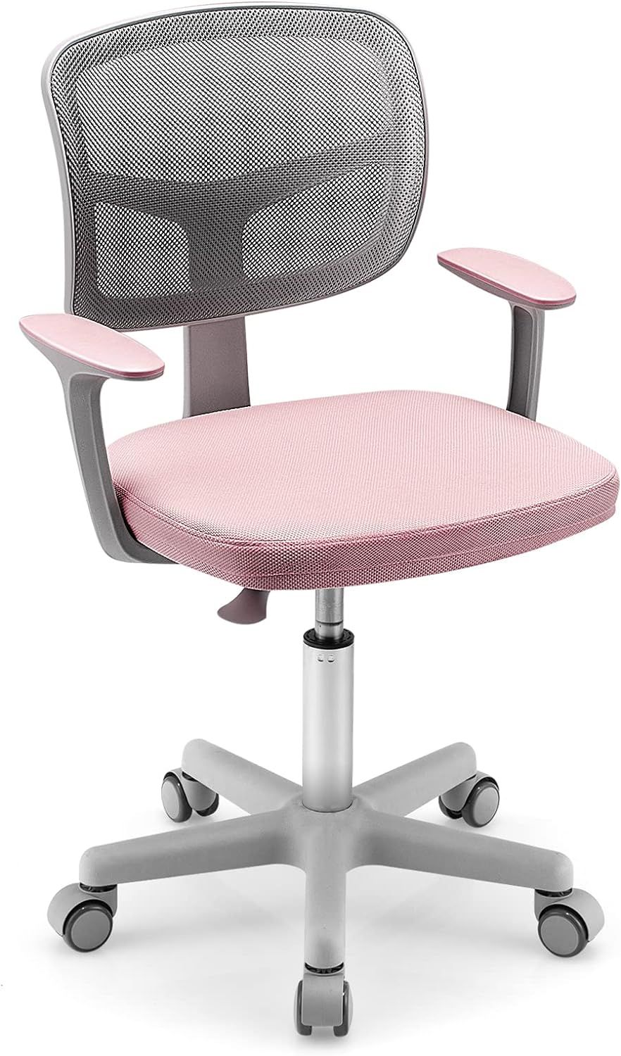 Pink Adjustable Mesh Swivel Kids Desk Chair with Armrests