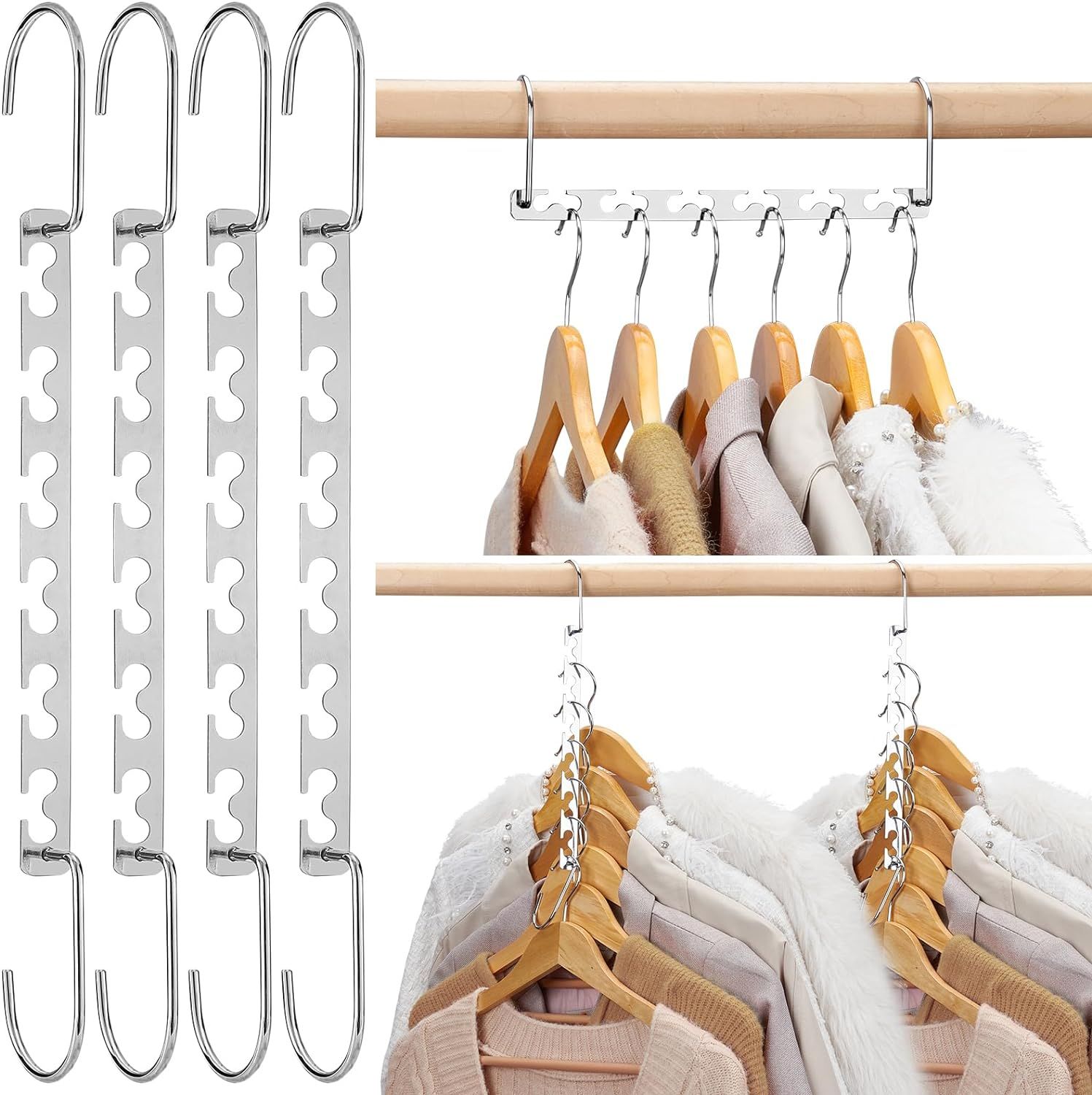 Stainless Steel Space Saving Multi Hanger Organizer, 6 Pack