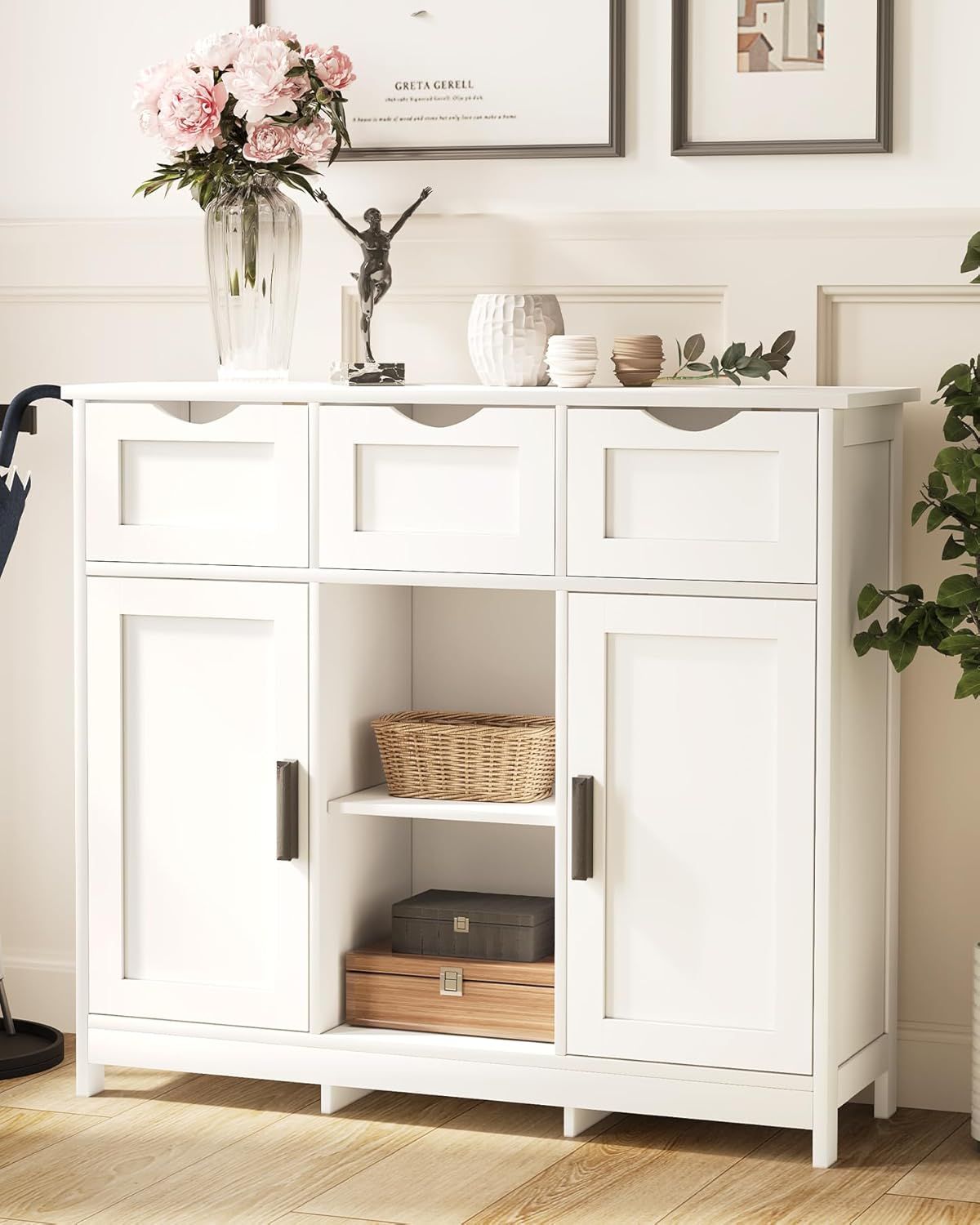 White MDF Adjustable Shelving Bathroom Storage Cabinet