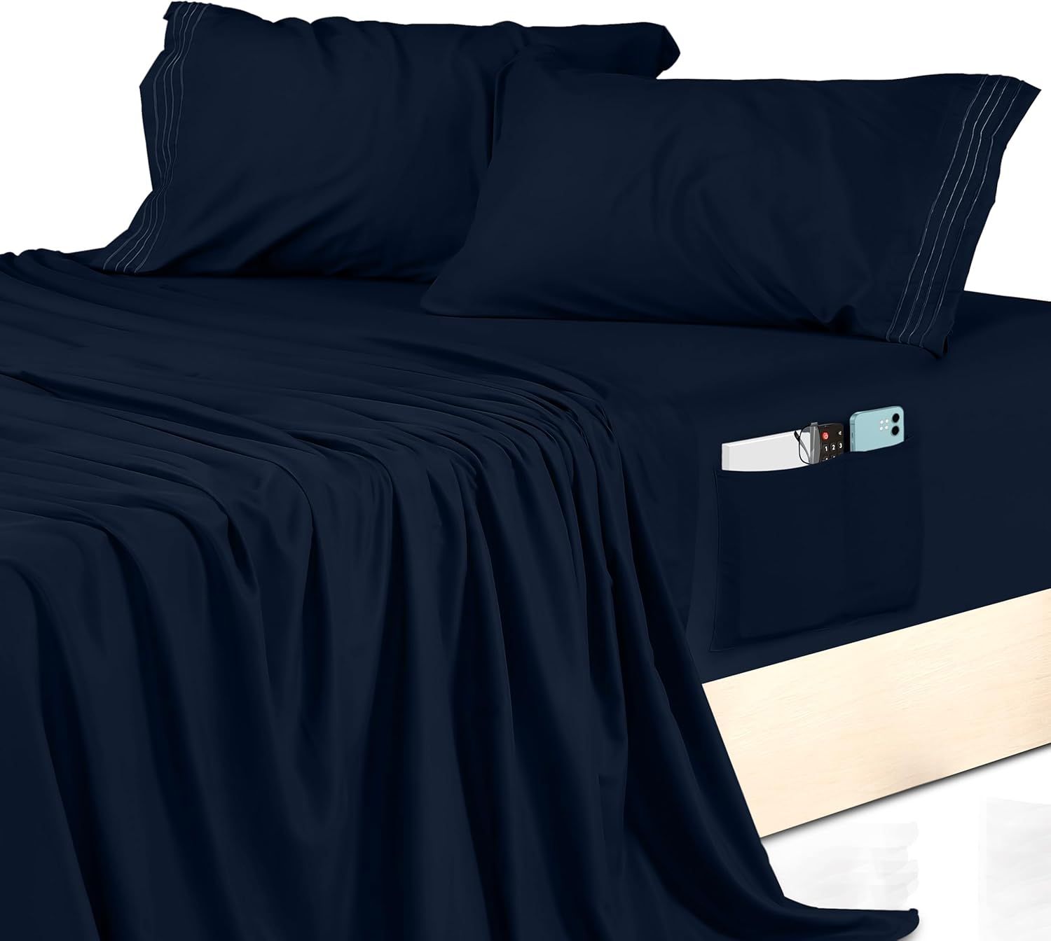 Navy Queen Microfiber Deep Pocket 4-Piece Sheet Set