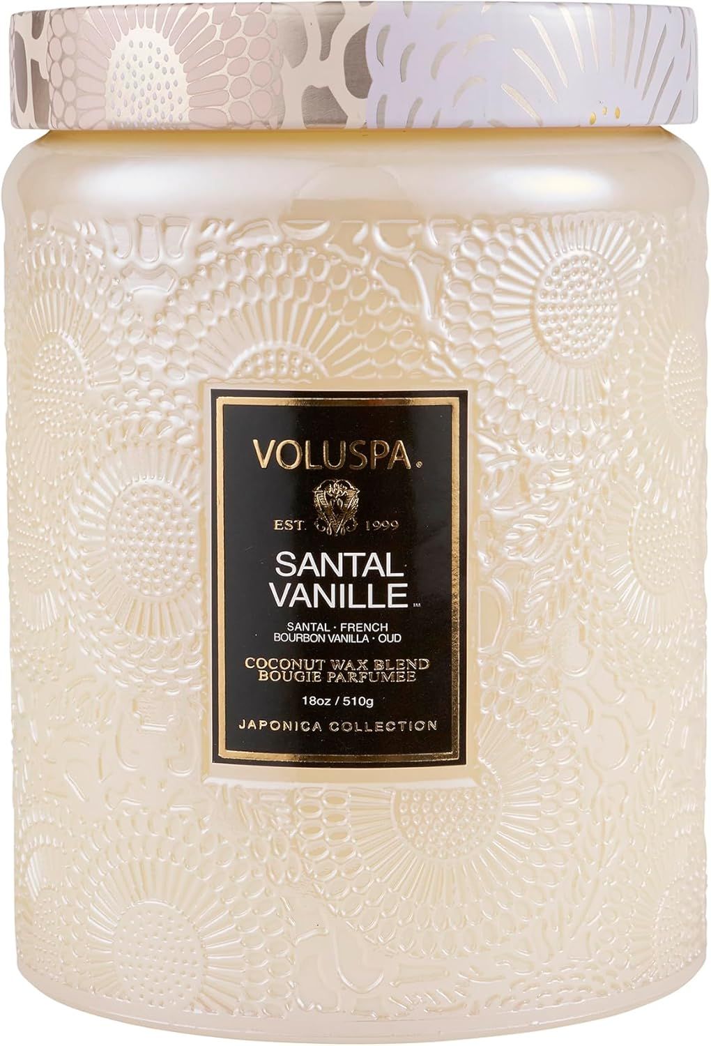 Santal Vanille Embossed Glass Jar Candle with Coconut Wax