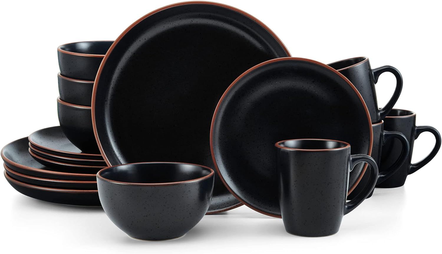 Hunter Black Ceramic 16-Piece Dinnerware Set, Service for 4