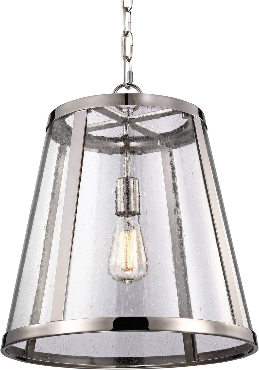 Polished Nickel Mini Drum Pendant with Clear Seeded Glass