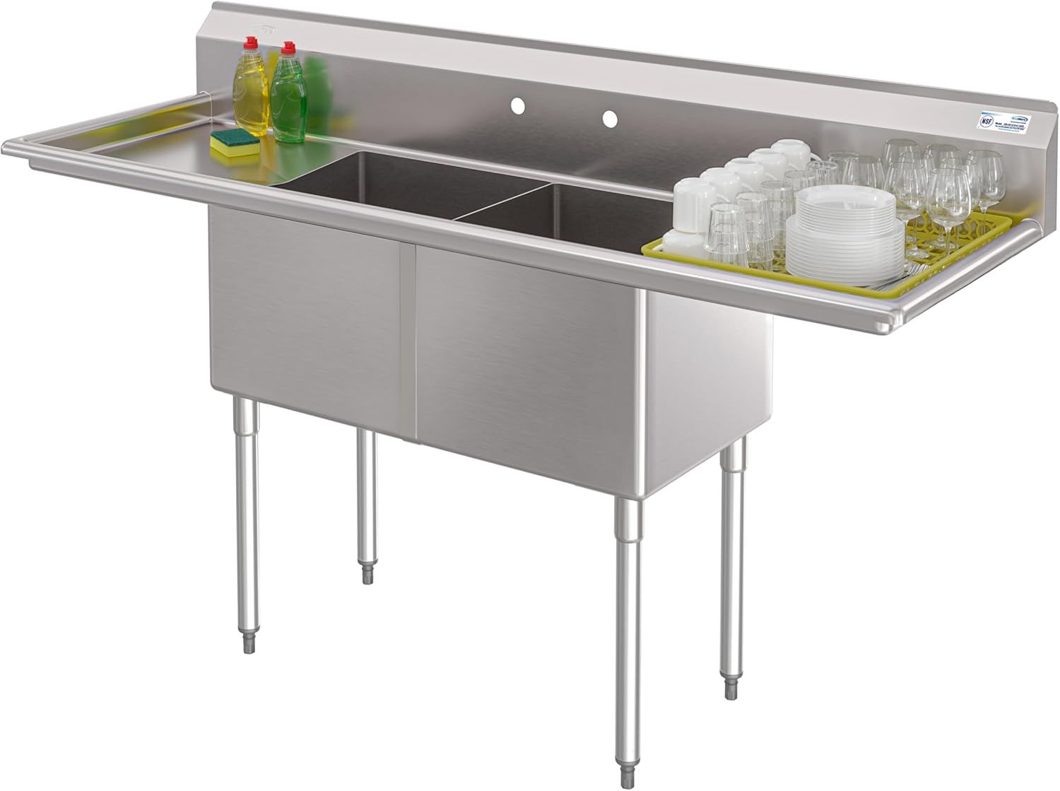 72" Stainless Steel Commercial Sink with Dual Drainboards