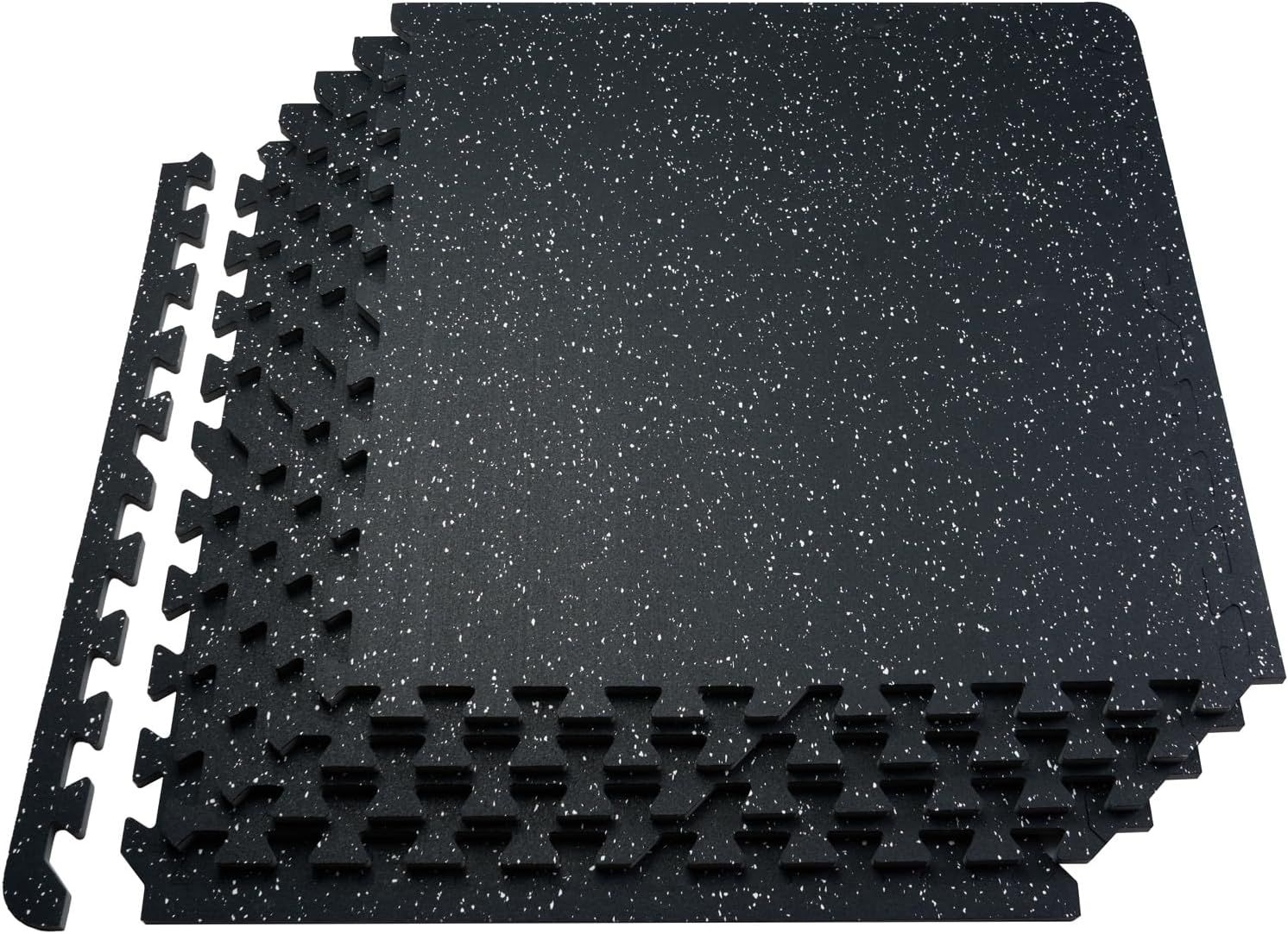 Black and White Interlocking Rubber Gym Floor Mats, 24" x 24"