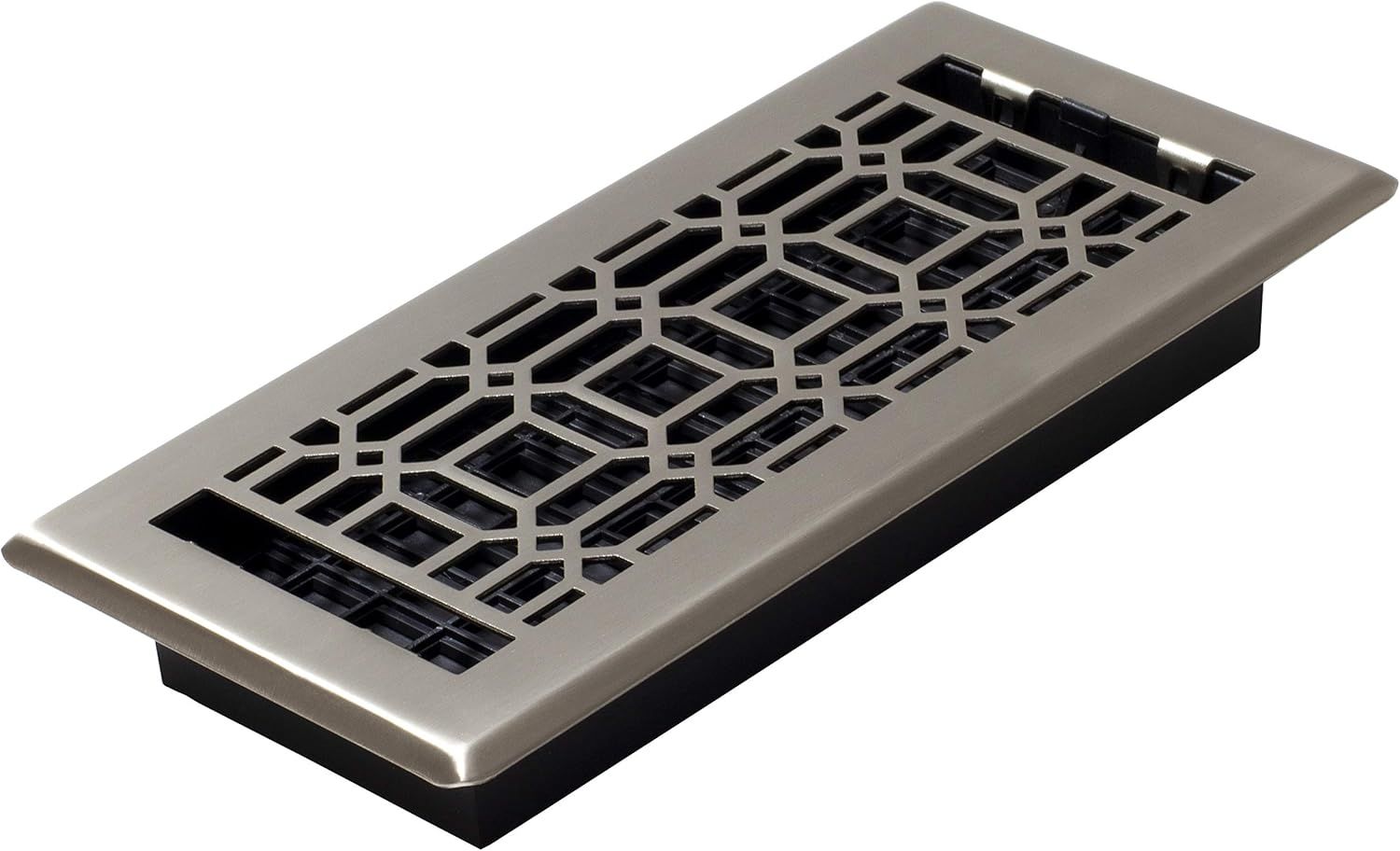 Nickel Plated Rectangular Floor Register with Gothic Design