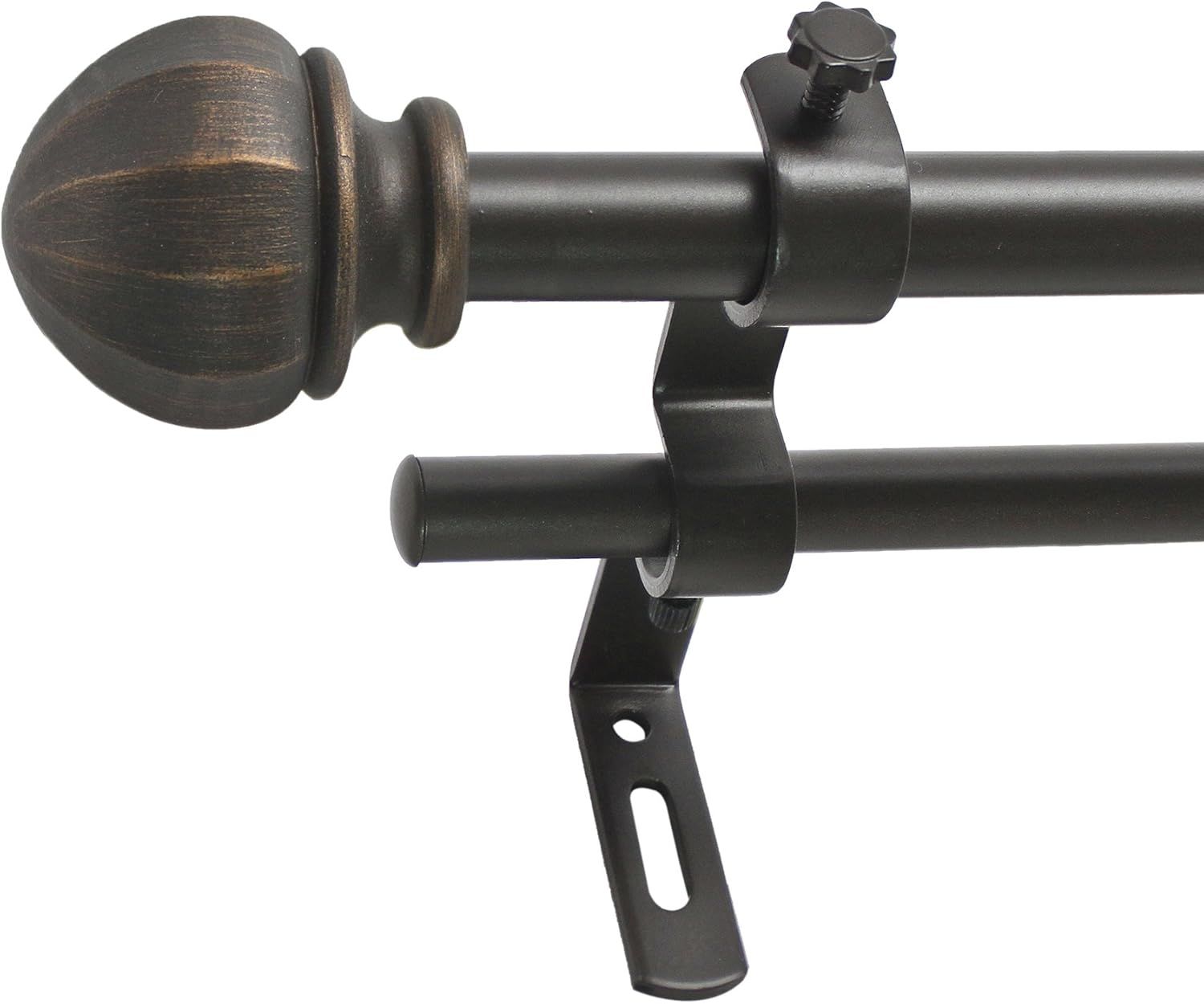 Vintage Bronze Double Curtain Rod Set with Finials, 26-48 Inches