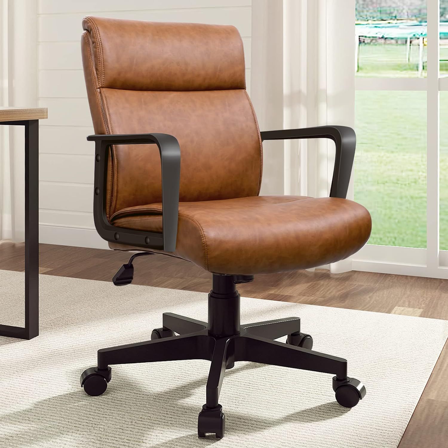 Brown Faux Leather Mid-Back Executive Office Chair