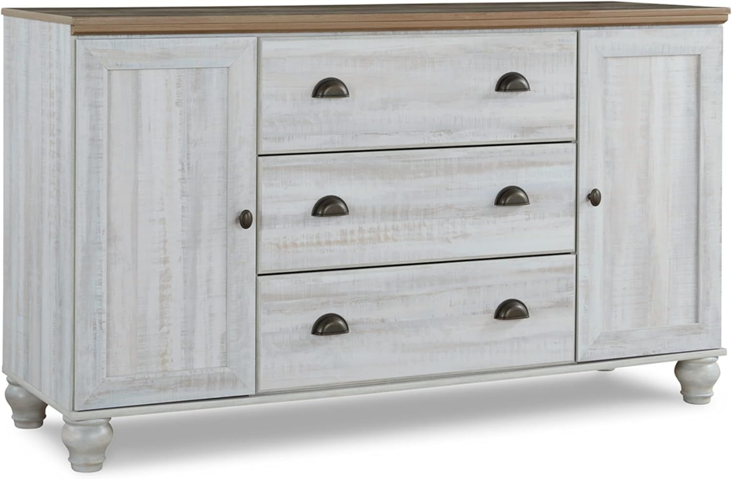 Weathered White and Oak Grain Farmhouse Dresser with 3 Drawers