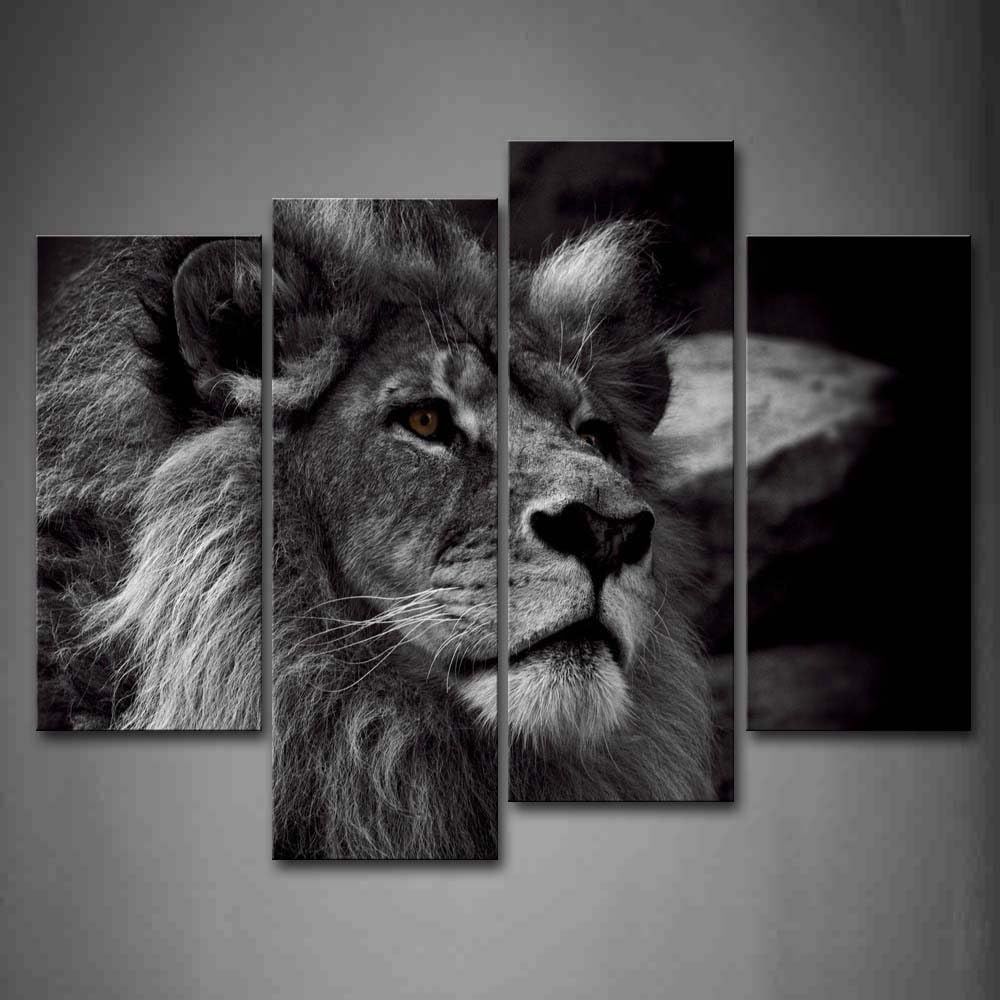 Black and White Lion Portrait Canvas Wall Art Set