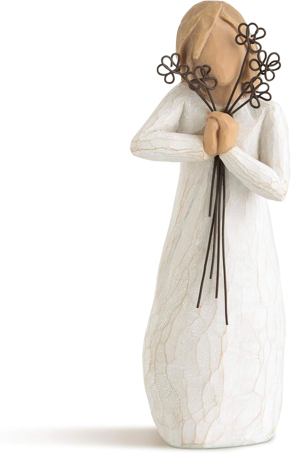 Hand-Painted White Resin Angel Figurine with Gold Leaf Detailing